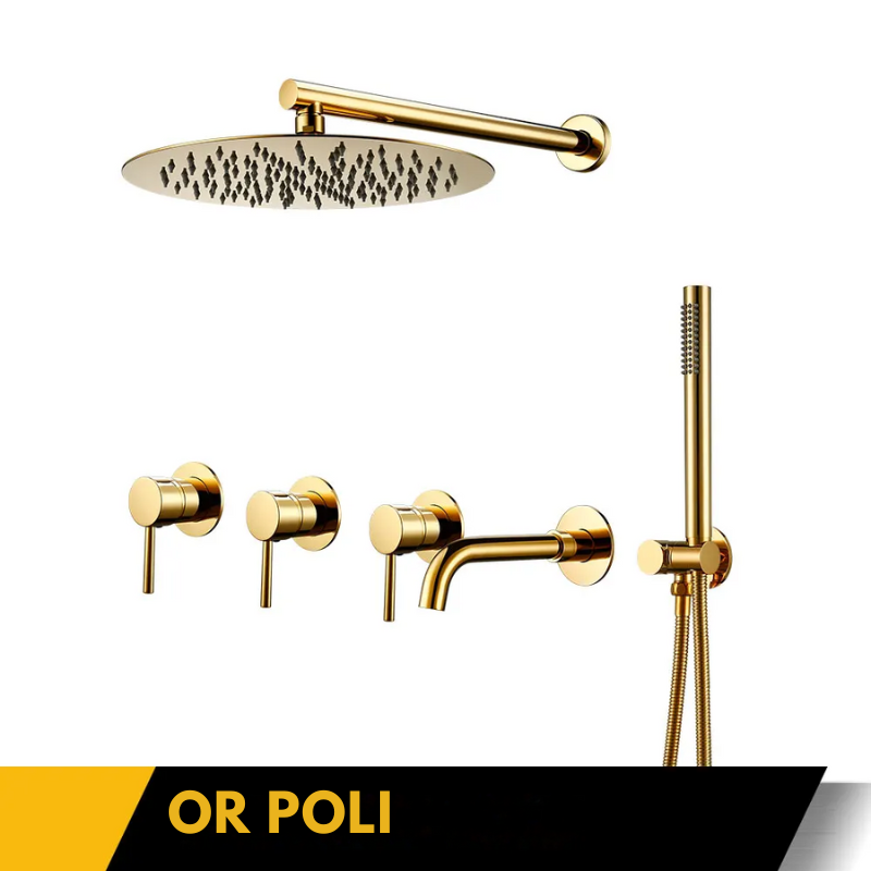 Colonne de douche or rose brossé encastrable design rond et finitions haut de gamme