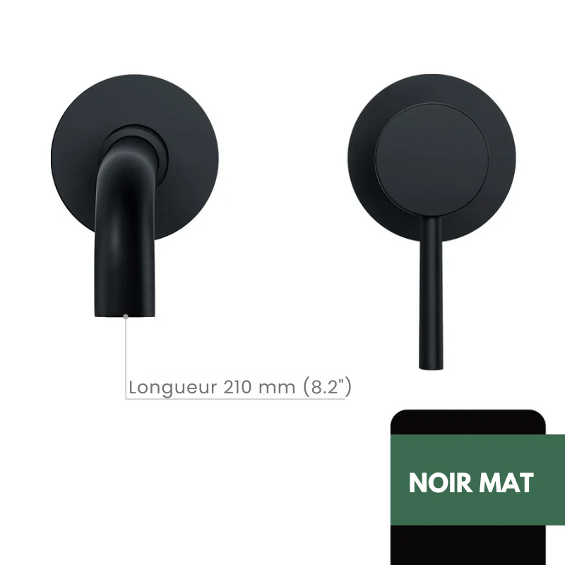 Mitigeur mural laiton massif noir avec bec rond – Contrôle précis température & débit