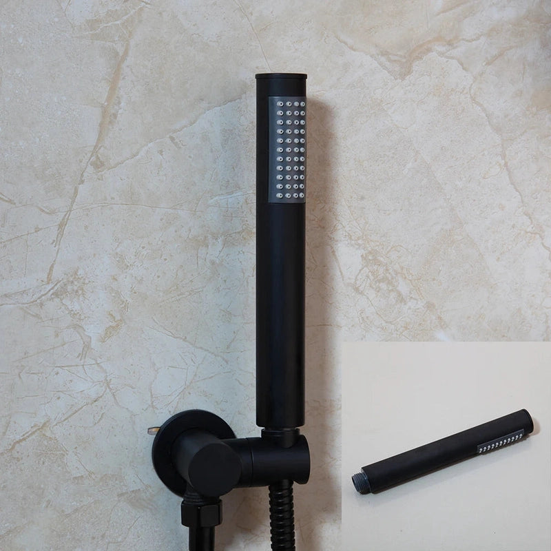 Colonne de Douche Encastrable Noir Mat – Ciel de douche Pluie XXL 40cm, Mitigeur Laiton, Douchette Flexible & Installation Murale Discrète