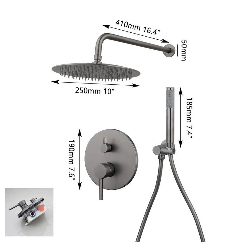 Colonne de Douche Encastrable Noir Mat – Ciel de douche Pluie XXL 40cm, Mitigeur Laiton, Douchette Flexible & Installation Murale Discrète
