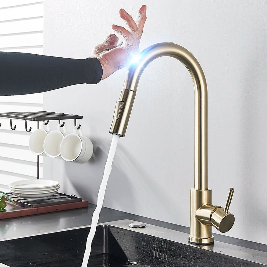 Mitigeur tactile cuisine noir – détection sans contact, double jet, levier monocommande
