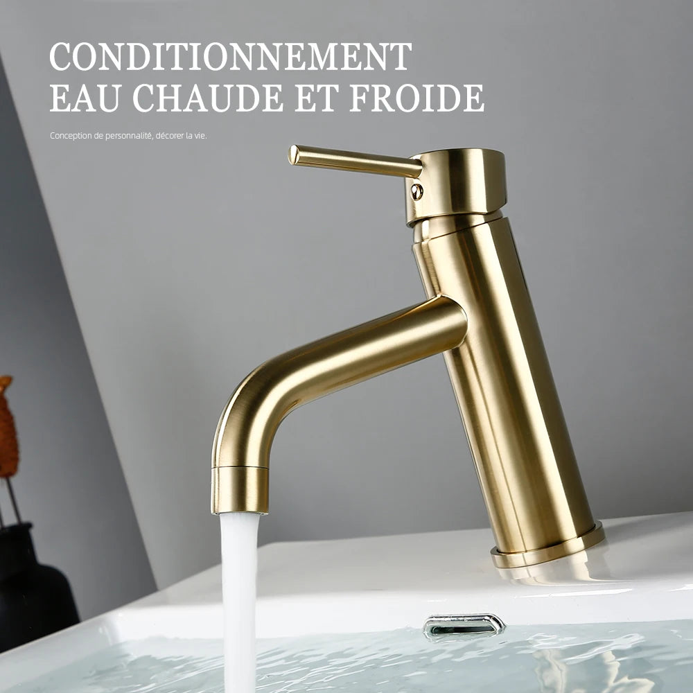 Mitigeur de lavabo en or – poignée ergonomique, installation facile et finition durable