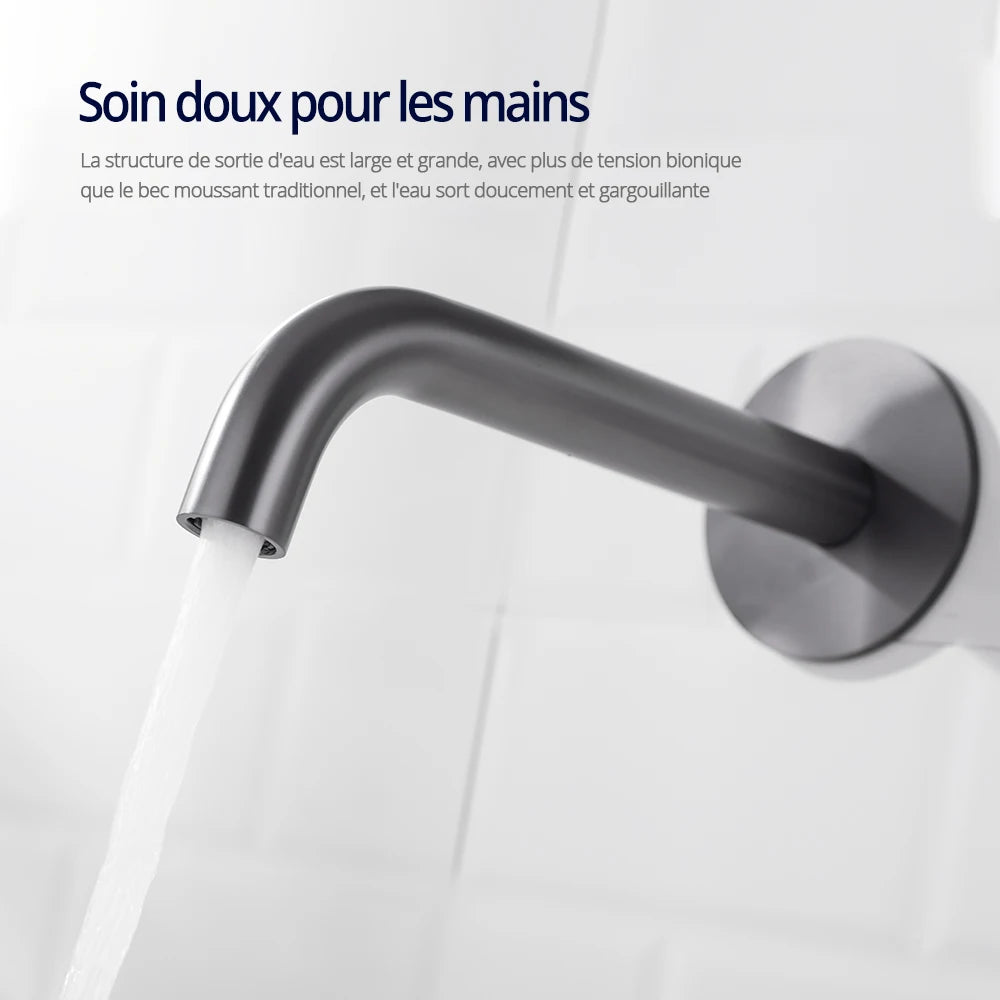 Robinet mural encastrable gris métallique pour salle de bain – design en laiton massif avec poignée moletée ou engrenage
