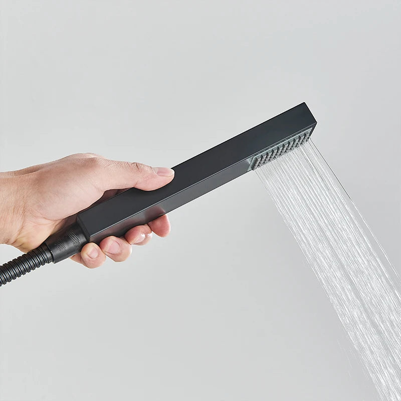Colonne de douche encastrable noir – design intégré & mitigeur thermostatique