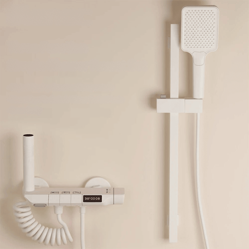 Colonne de Douche Thermostatique Blanche LED – Affichage Température, Jets Pressurisés & Système Douche Pluie avec Mélangeur Eau Chaude/Froide et Robinet thermostatique en Laiton