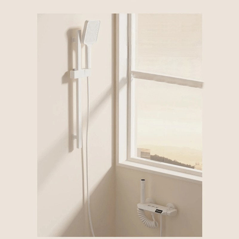 Colonne de Douche Thermostatique Blanche LED – Affichage Température, Jets Pressurisés & Système Douche Pluie avec Mélangeur Eau Chaude/Froide et Robinet thermostatique en Laiton