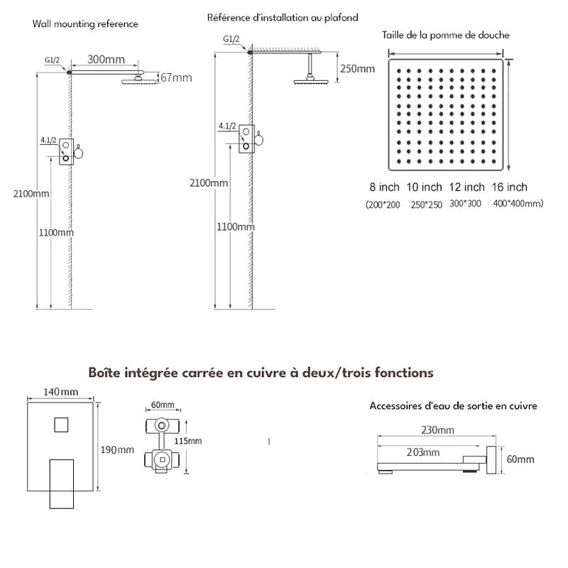 Colonne De Douche Diam 30 cm Chromé Foncé - Focett