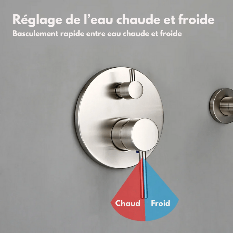 Colonne de douche encastrable gris chrome brossé – contrôle double avec poignée unique - Focett