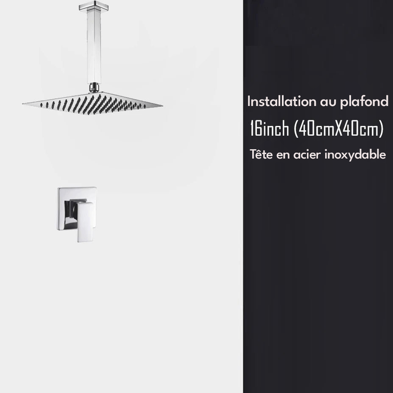 Colonne de Douche Encastrable Gris Chrome – Mitigeur Laiton, Pommeau XXL Effet Pluie 20-40cm , Douchette à Main et Bec Rotatif pour Baignoire