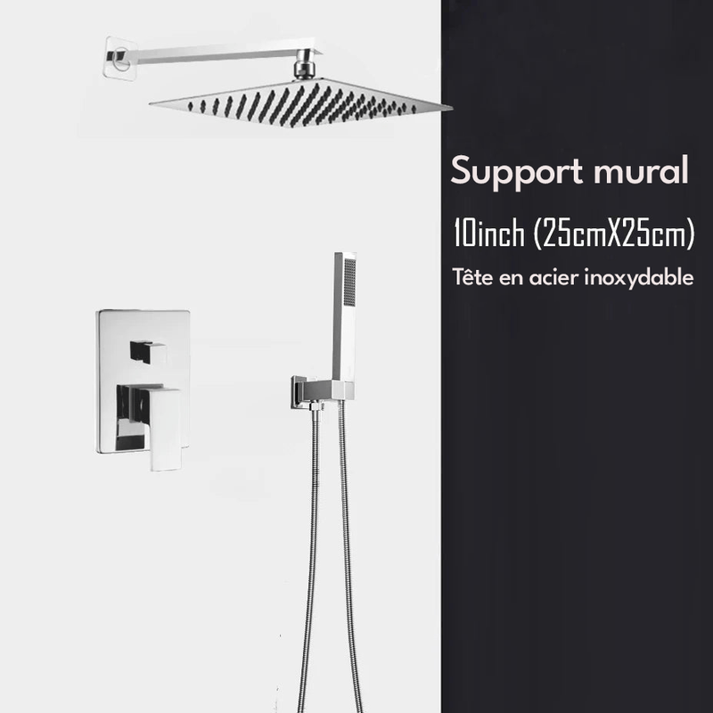 Colonne de Douche Encastrable Gris Chrome – Mitigeur Laiton, Pommeau XXL Effet Pluie 20-40cm , Douchette à Main et Bec Rotatif pour Baignoire
