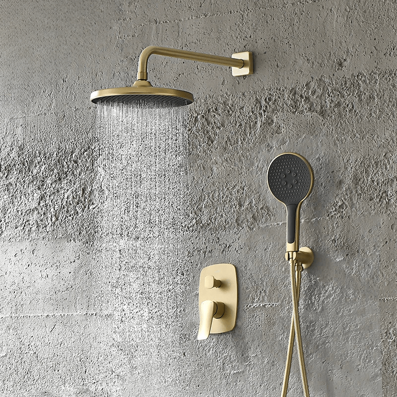 Colonne de douche encastrable or brossé avec mitigeur thermostatique - design minimaliste et jet pluie doux - Focett
