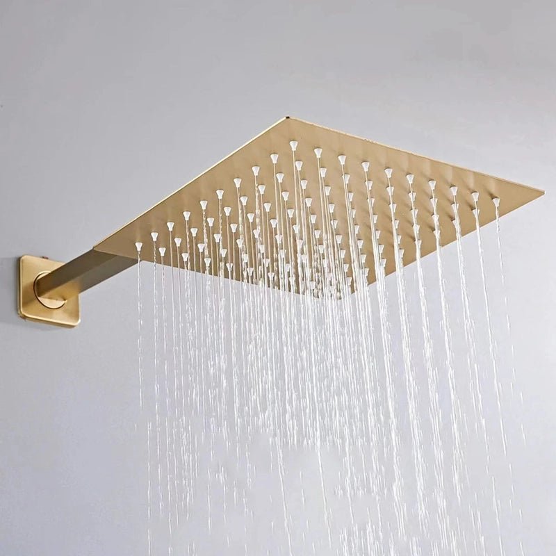 Colonne de Douche Encastrable Or Brossé Cachée en Laiton – Douche Pluie 3 Modes & Douchette à Main & Mitigeur Précis - Focett