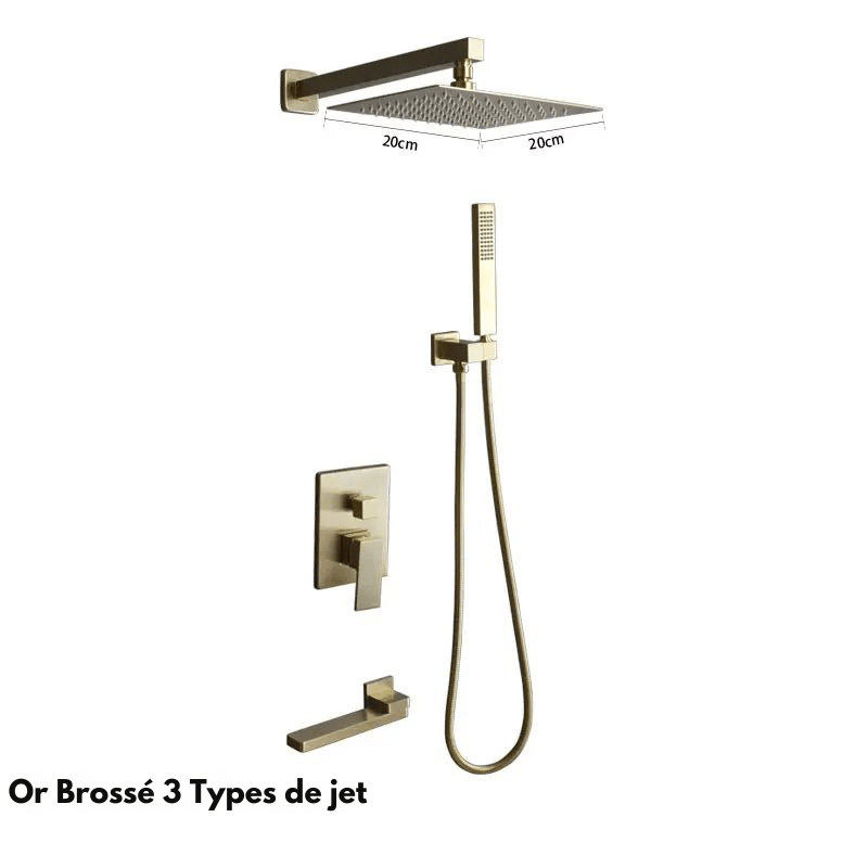 Colonne de Douche Encastrable Or Brossé – Mitigeur Laiton & Ciel De Douche 20cm” Système de Douche Haut de Gamme à 3 et 2 Voies