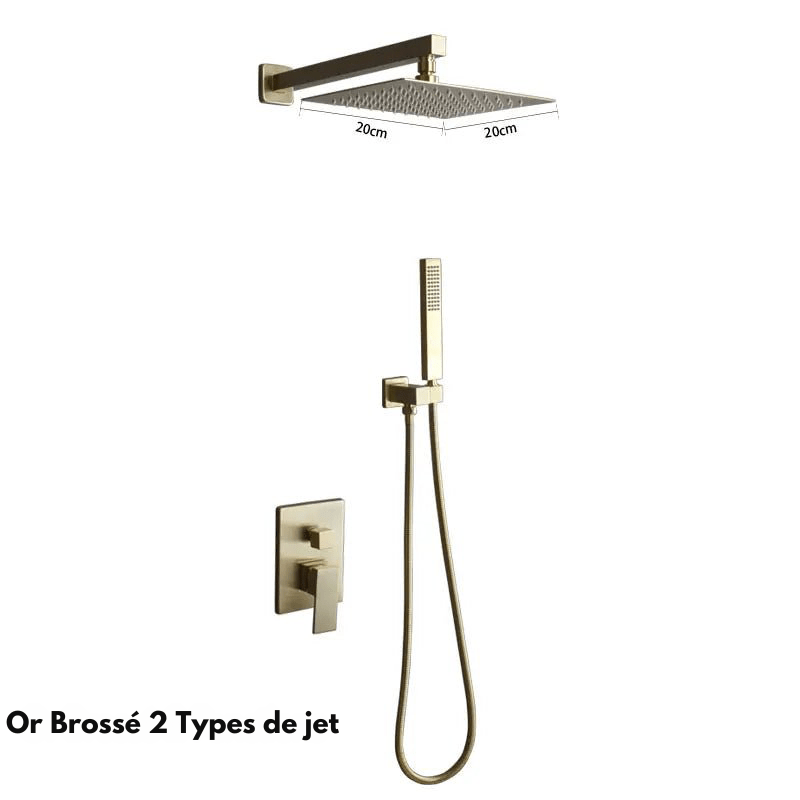 Colonne de Douche Encastrable Or Brossé – Mitigeur Laiton & Ciel De Douche 20cm” Système de Douche Haut de Gamme à 3 et 2 Voies