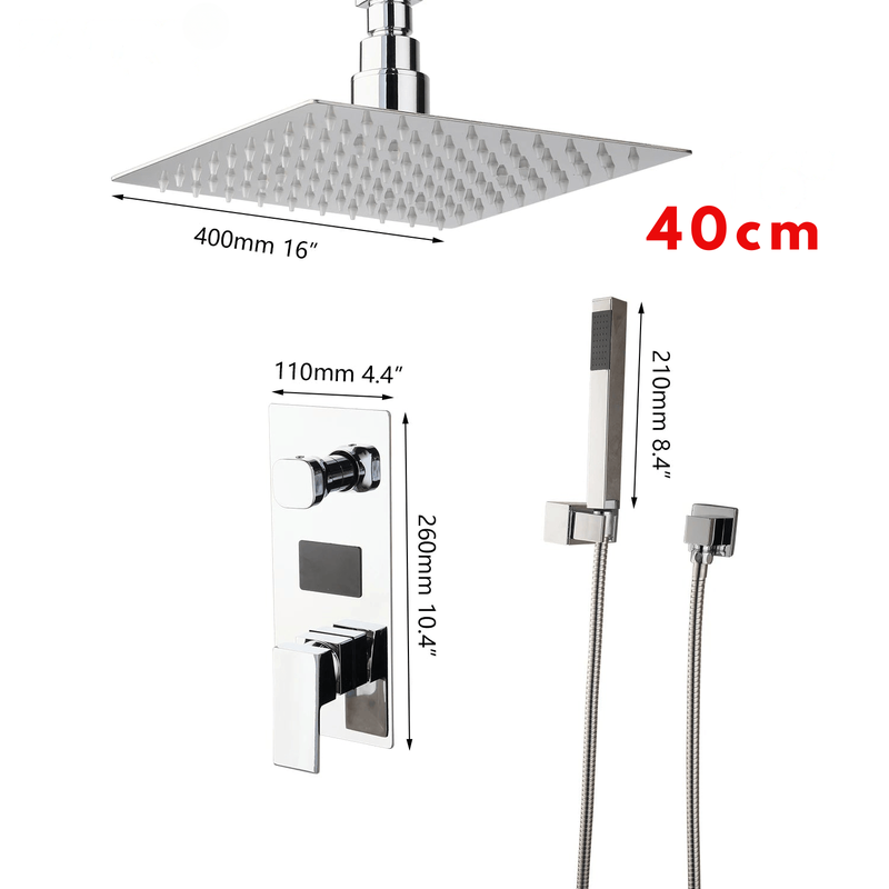 Colonne de Douche Encastrable Gris Chrome – Système 2-en-1 Ciel De Douche & Douchette avec Tête de Douche LED, Affichage Digital et Mélangeur 3 Fonctions