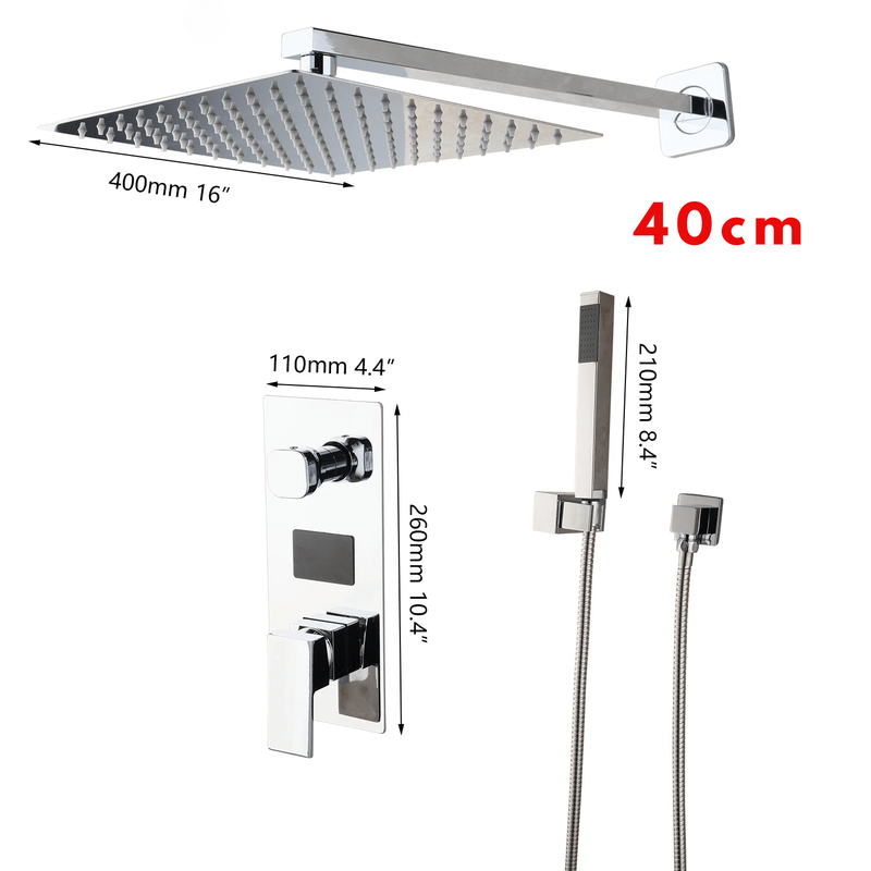 Colonne de Douche Encastrable Gris Chrome – Système 2-en-1 Ciel De Douche & Douchette avec Tête de Douche LED, Affichage Digital et Mélangeur 3 Fonctions