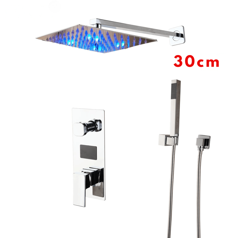 Colonne de Douche Encastrable Gris Chrome – Système 2-en-1 Ciel De Douche & Douchette avec Tête de Douche LED, Affichage Digital et Mélangeur 3 Fonctions