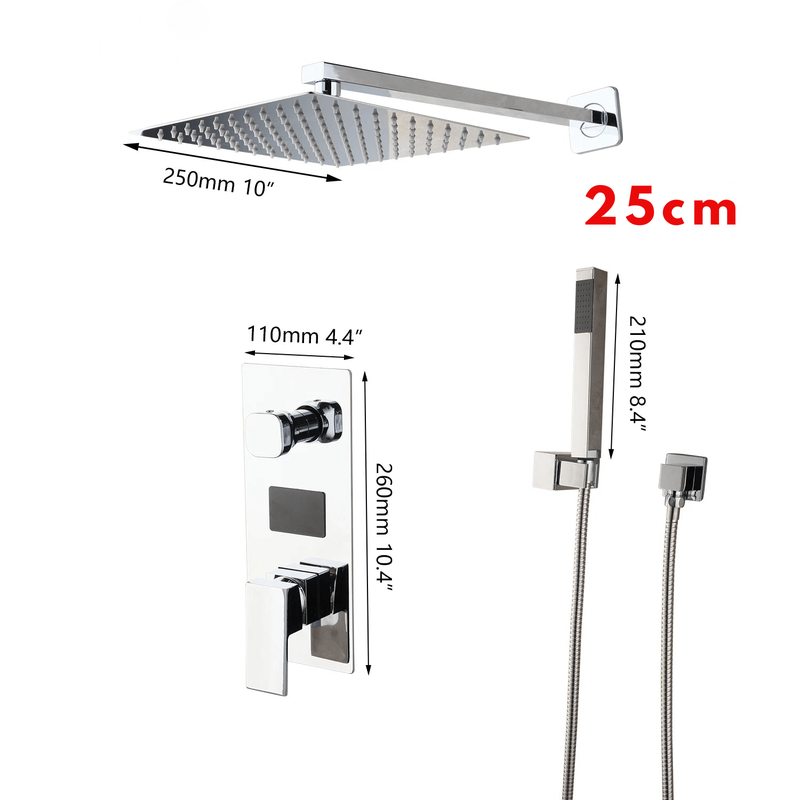 Colonne de Douche Encastrable Gris Chrome – Système 2-en-1 Ciel De Douche & Douchette avec Tête de Douche LED, Affichage Digital et Mélangeur 3 Fonctions