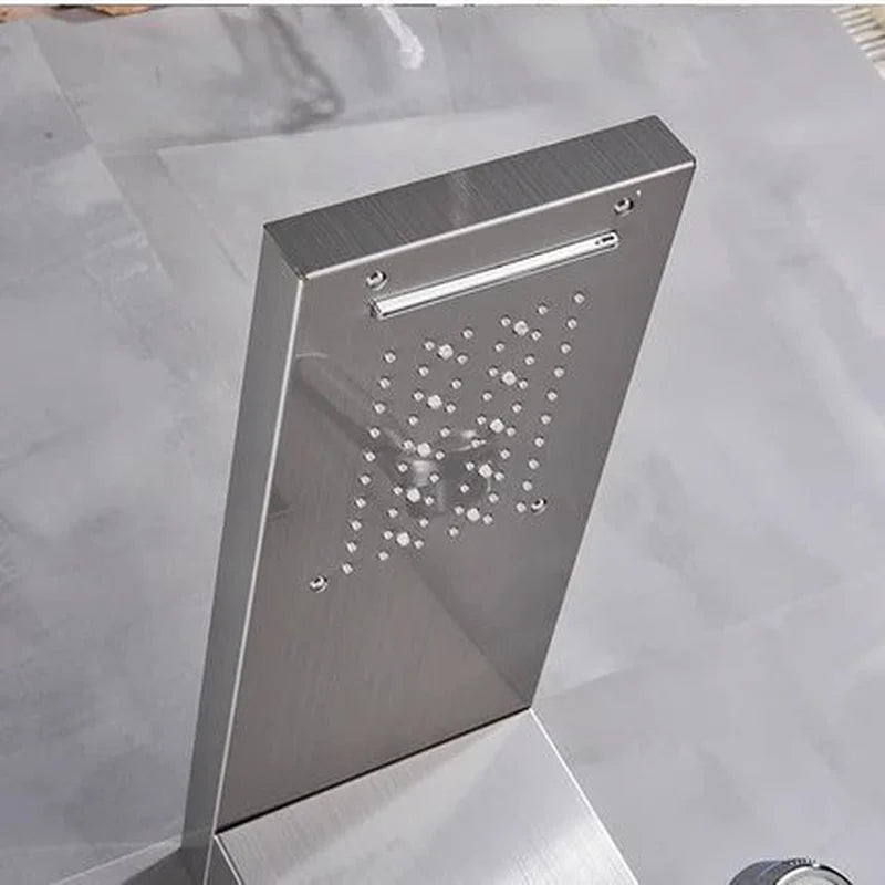 Colonne de Douche Hydromassante Grise – LED Intégrée, Effet Pluie Relaxant & Contrôle Précis et 6 Modes de Mélangeur