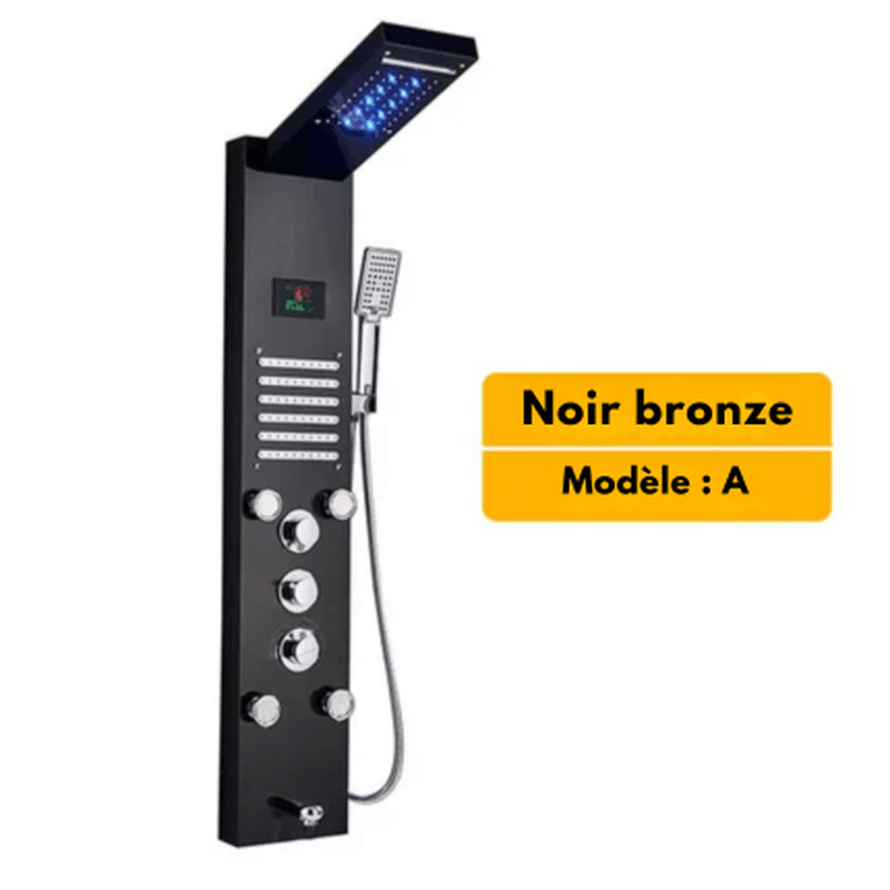 Colonne de Douche Hydromassante Grise – LED Intégrée, Effet Pluie Relaxant & Contrôle Précis et 6 Modes de Mélangeur