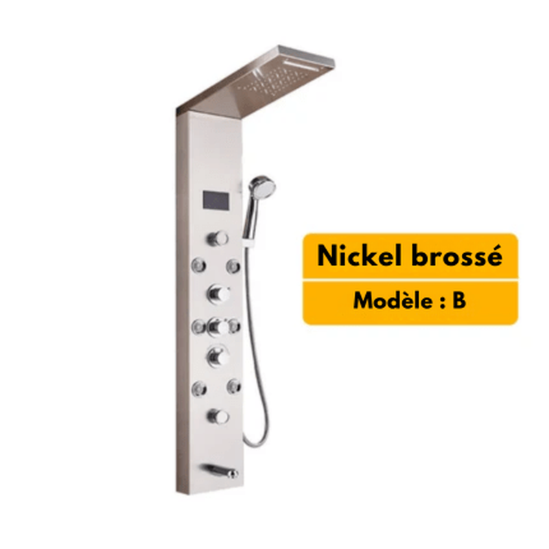Colonne de Douche Hydromassante Grise – LED Intégrée, Effet Pluie Relaxant & Contrôle Précis et 6 Modes de Mélangeur