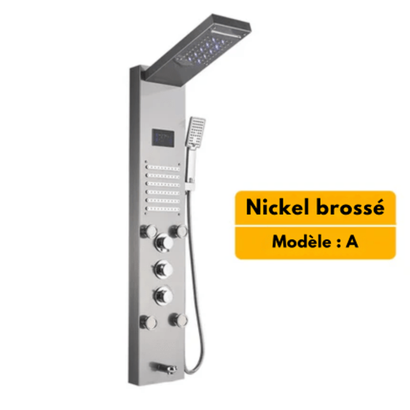 Colonne de Douche Hydromassante Grise – LED Intégrée, Effet Pluie Relaxant & Contrôle Précis et 6 Modes de Mélangeur