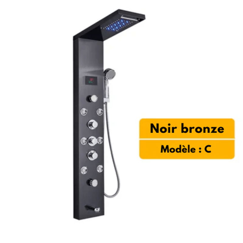 Colonne de Douche Hydromassante Grise – LED Intégrée, Effet Pluie Relaxant & Contrôle Précis et 6 Modes de Mélangeur