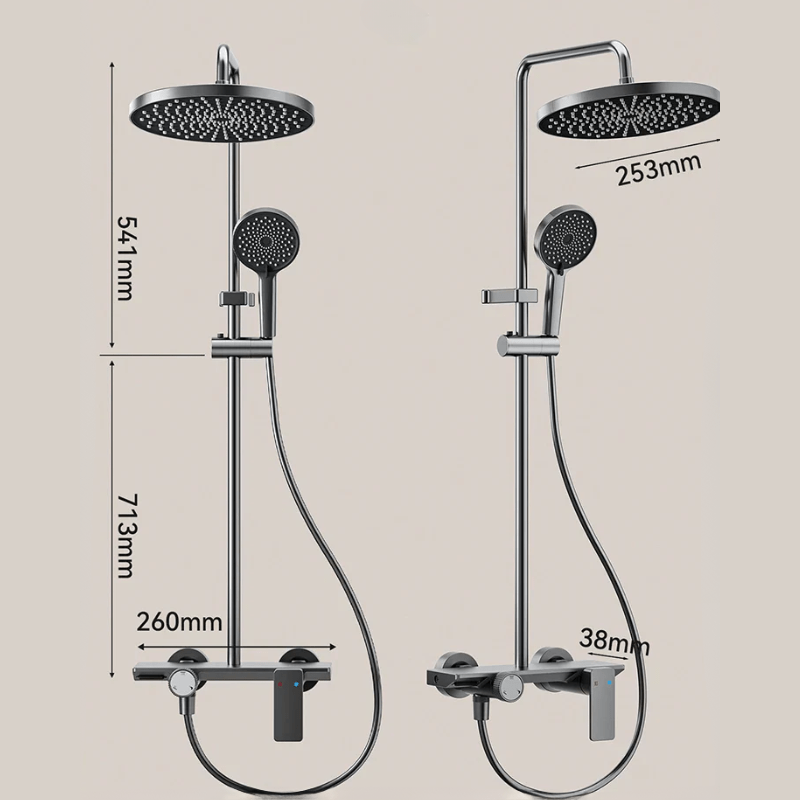 Colonne de douche grise – jet ajustable, douchette 3 modes et barre réglable - Focett