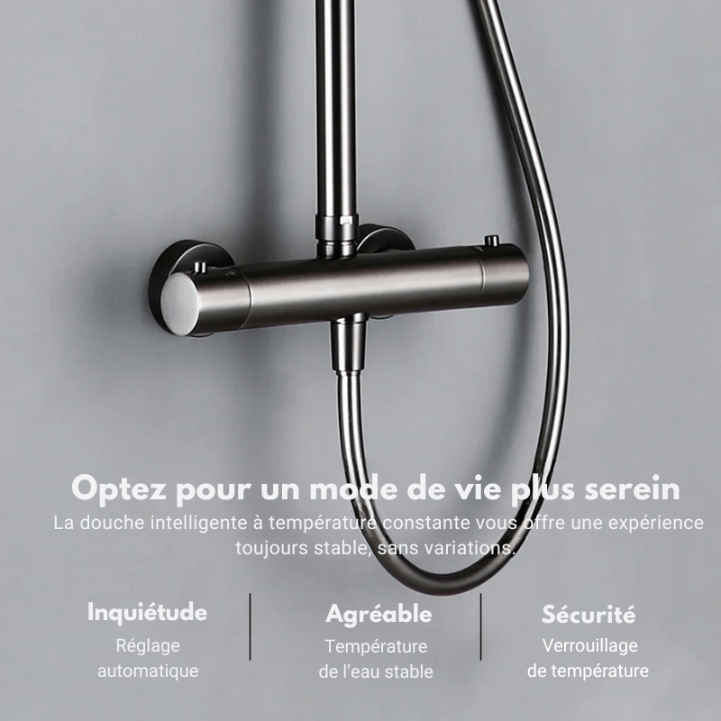 Colonne de douche grise thermostatique finition gris brossé - Focett
