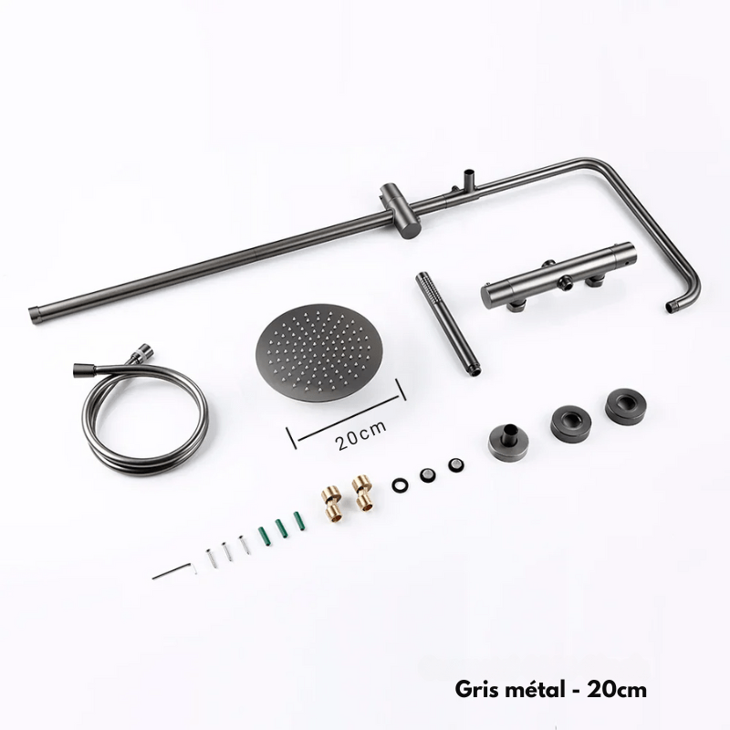 Colonne de douche grise thermostatique finition gris brossé - Focett