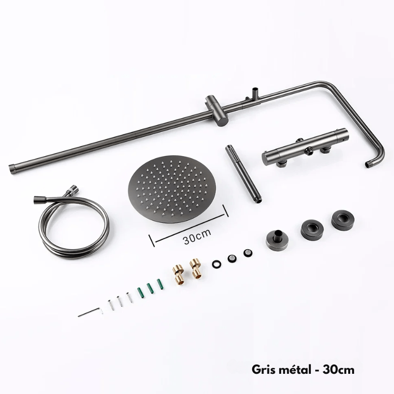 Colonne de douche grise thermostatique finition gris brossé - Focett