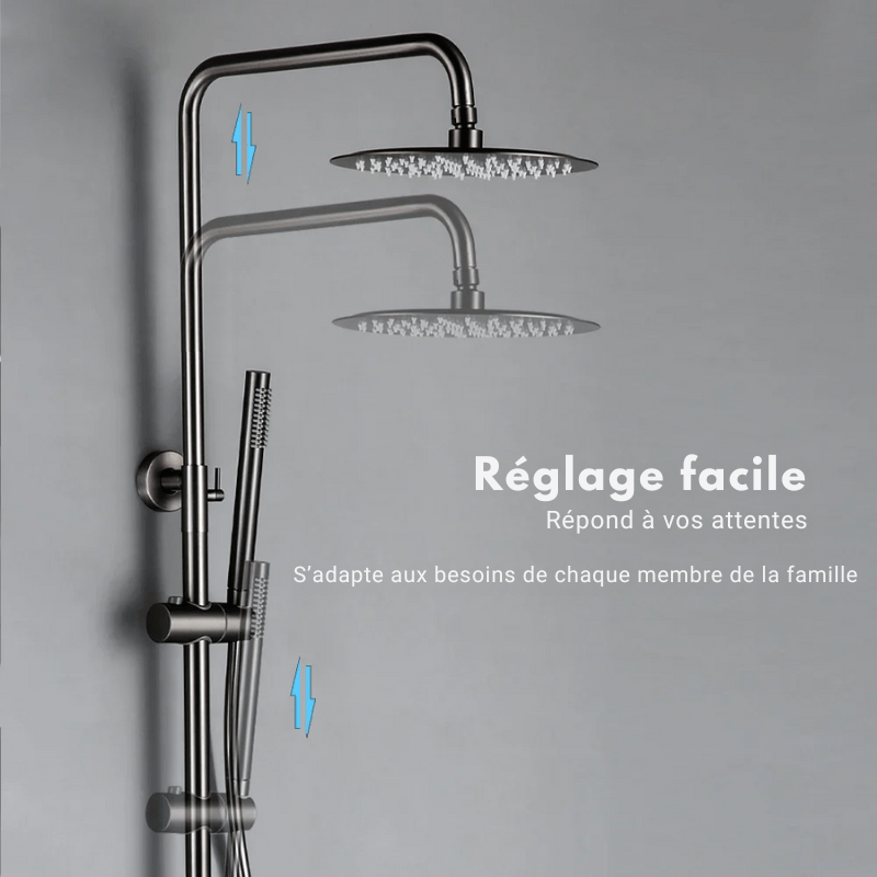Colonne de douche grise thermostatique finition gris brossé - Focett