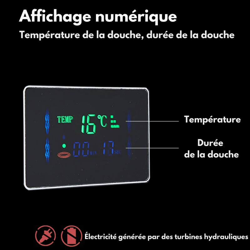 Colonne de douche hydromassante grise en nickel brossé avec LED – jets de massage & écran digital - effet cascade/pluie - Focett