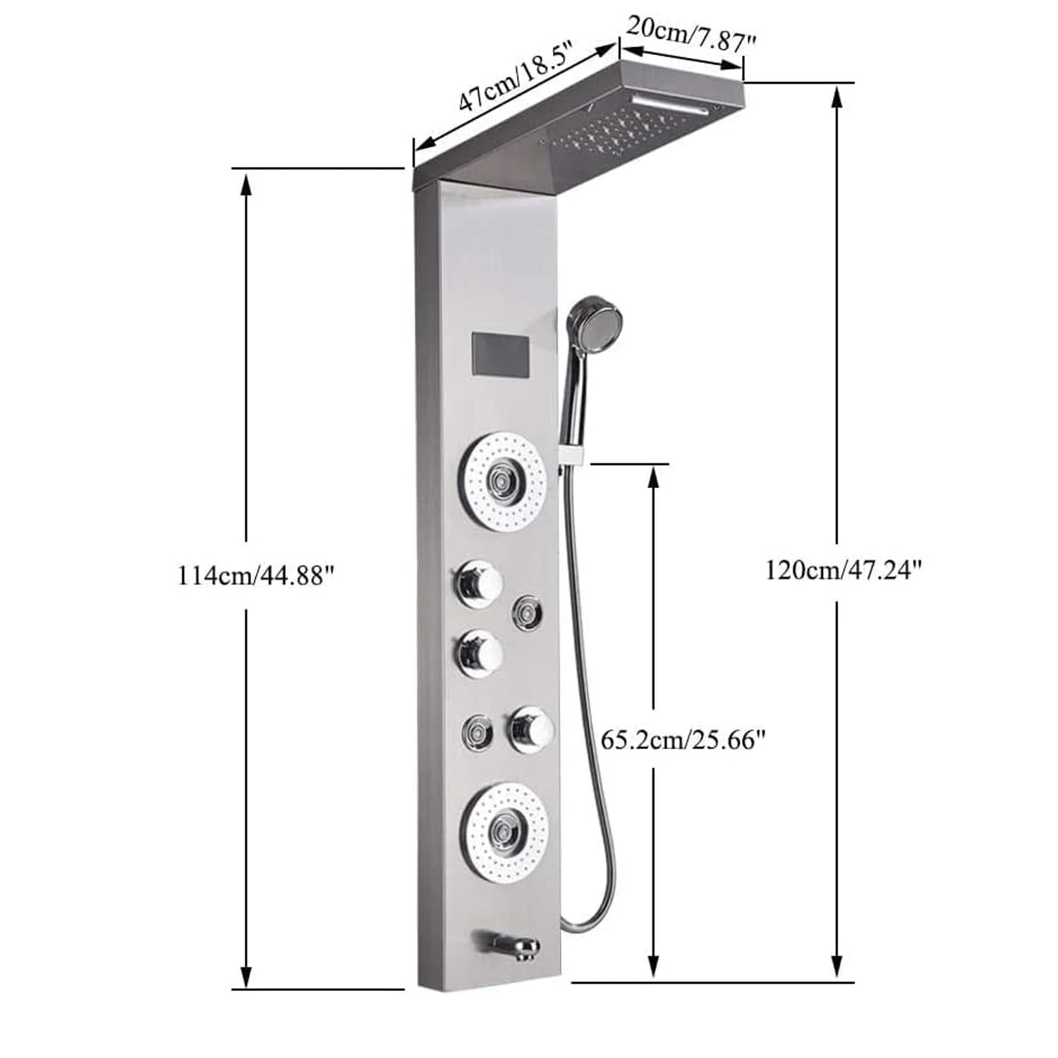 Colonne de douche hydromassante grise en nickel brossé avec LED – jets de massage & écran digital - effet cascade/pluie - Focett