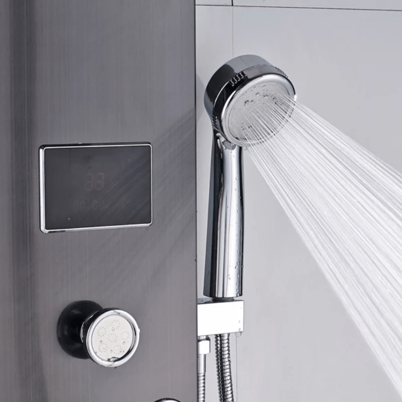 Colonne de Douche Hydromassante Grise – LED Intégrée, Effet Pluie Relaxant & Contrôle Précis et 6 Modes de Mélangeur - Focett