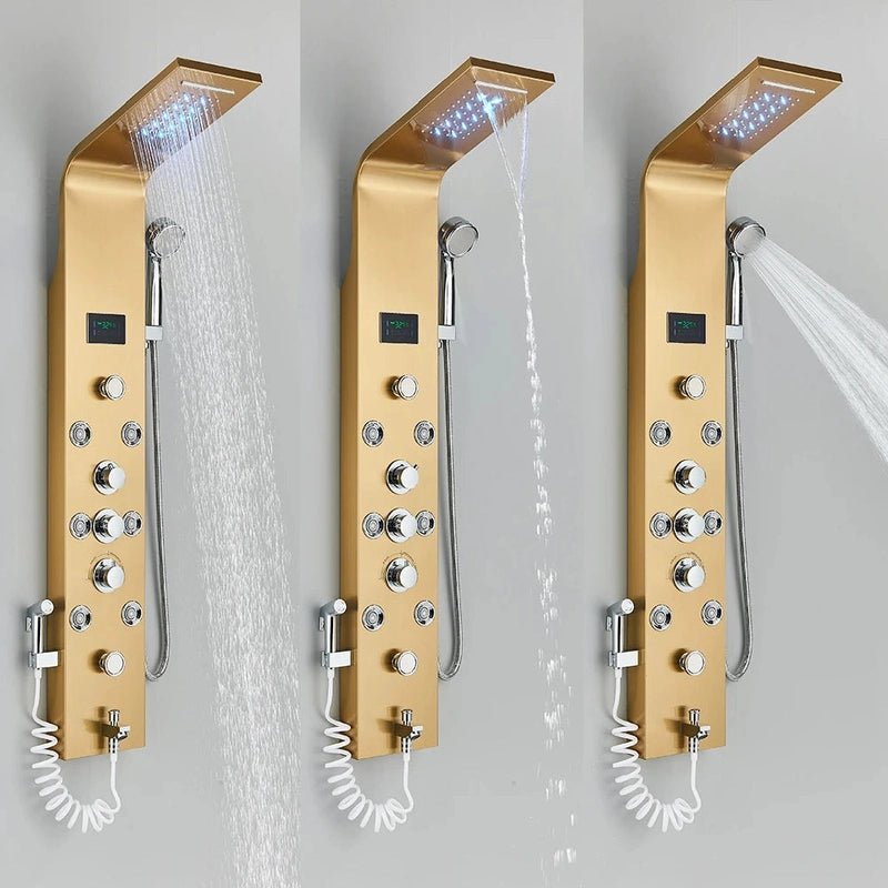 Colonne de Douche Hydromassante Noir LED avec Jets de Massage – Système Cascade & Pluie & Affichage Digital - Focett