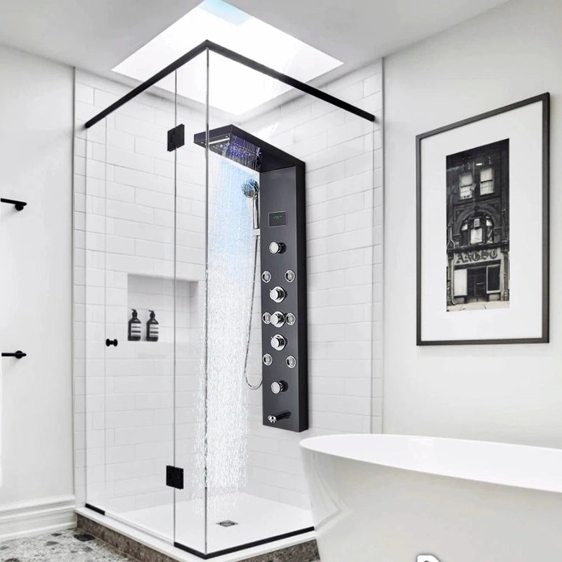Colonne de Douche Hydromassante Or LED avec Jets de Massage – Panneau Cascade & Affichage Digital – Acier Inoxydable et Laiton pour Salle de Bain Moderne - Focett