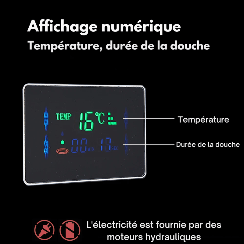 Colonne de Douche Hydromassante Or LED avec Jets de Massage – Panneau Cascade & Affichage Digital – Acier Inoxydable et Laiton pour Salle de Bain Moderne - Focett