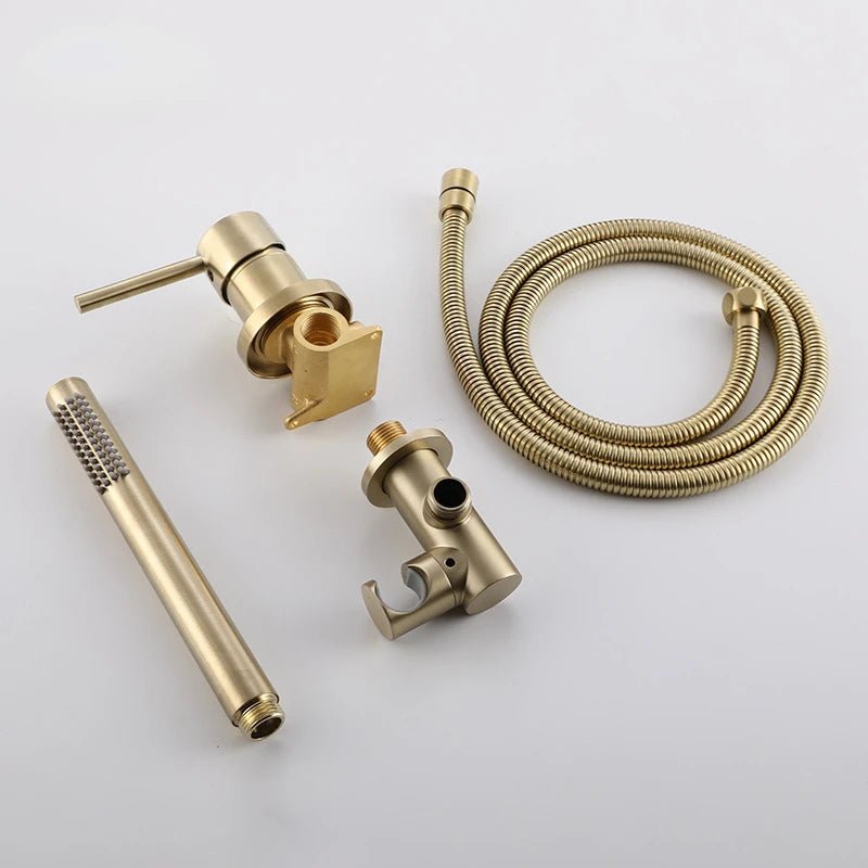 Colonne de Douche Or Moderne – Laiton Massif, Finition Brossée Or, Noir, Chrome ou Gris avec Système Douche de Luxe Discret en Cuivre Brossé et Or