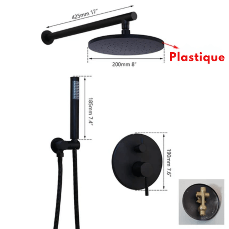 Colonne de Douche Encastrable Noir Mat – Ciel de douche Pluie XXL 40cm, Mitigeur Laiton, Douchette Flexible & Installation Murale Discrète