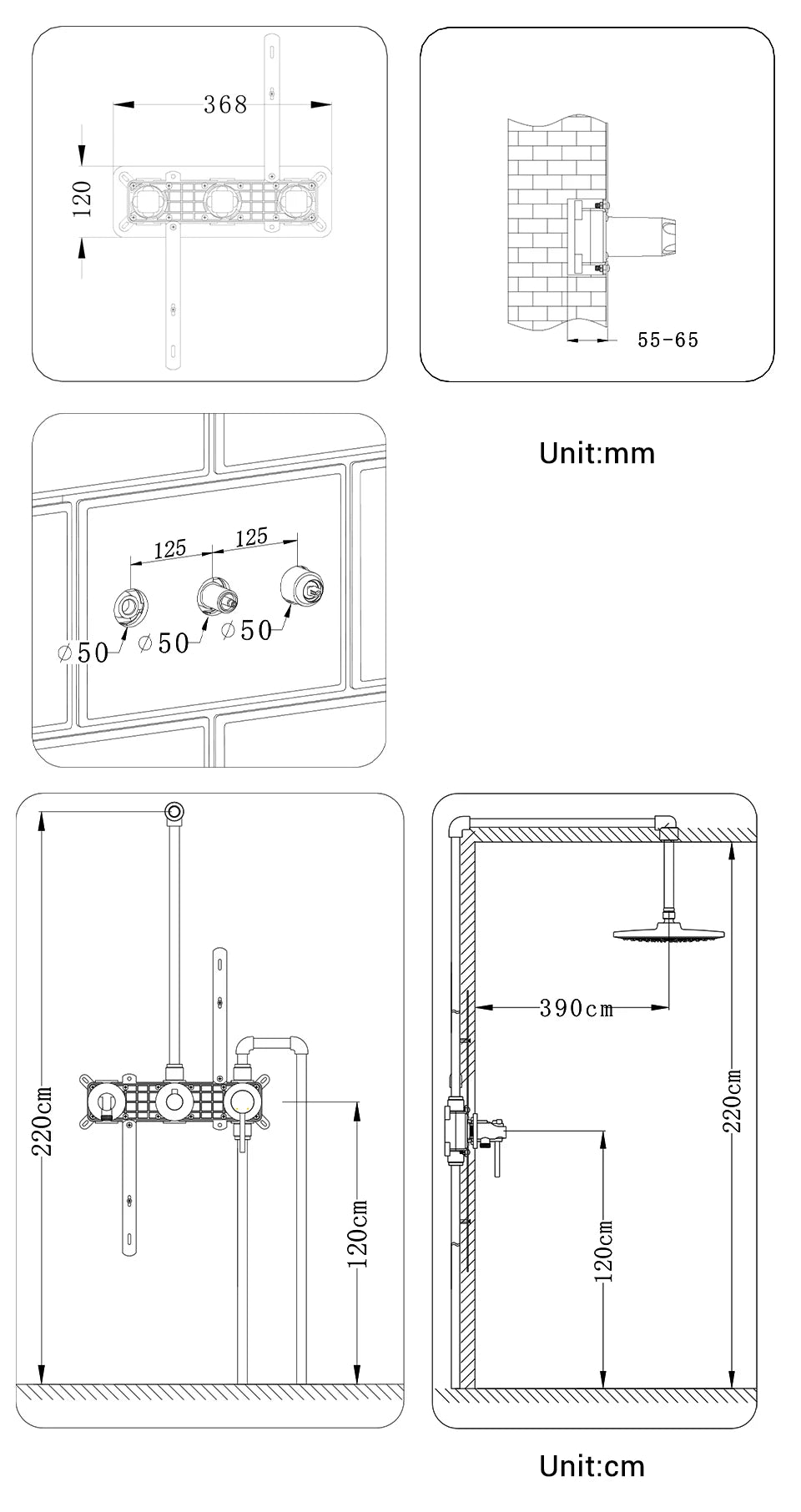Colonne de douche noir mat encastrable thermostatique - Focett
