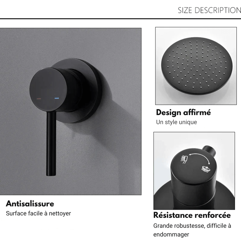 Colonne de douche noir mat encastrable thermostatique - Focett