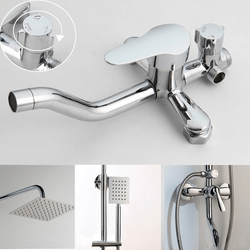 Colonne de Douche Noir Mat – Pommeau XXL, Rangement Intégré, Douchette à Main et Mélangeur Douche/Bain avec Étagère Douche