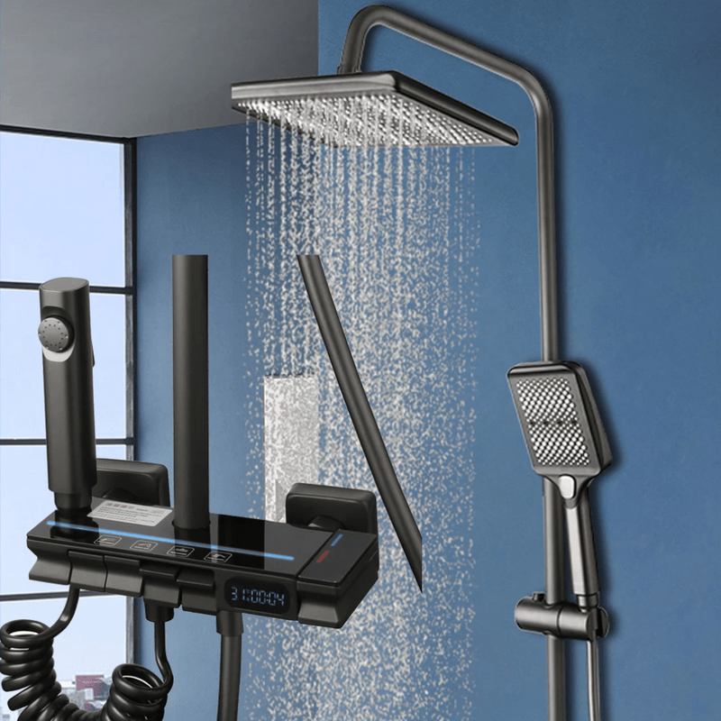 Colonne de Douche Noire avec Écran Digital et Commandes Indépendantes – 4 Modes d'Eau pour un Confort Optimal - Focett