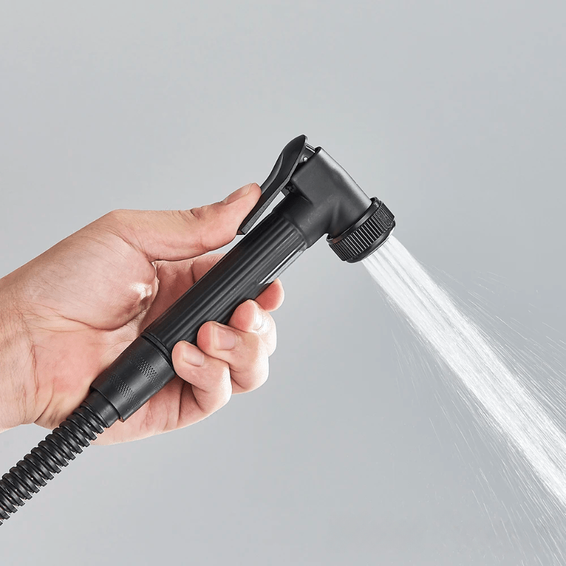 Colonne de Douche Noire – Mitigeur Laiton Noir 20 - 35cm, Mono - Commande Ergonomique avec Robinet Baignoire Effet Pluie, Étagères - Focett