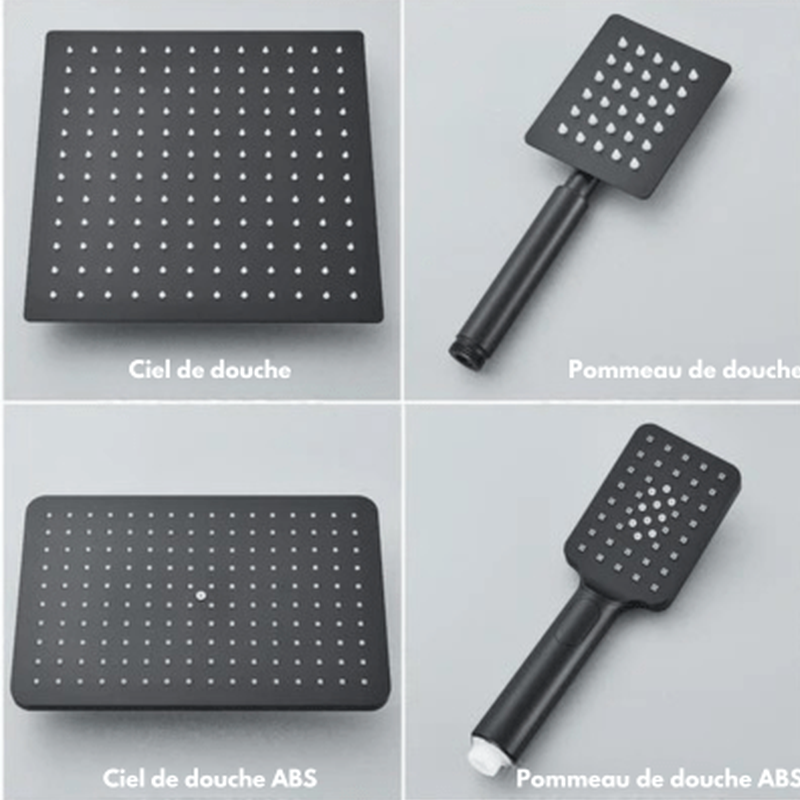 Colonne de Douche Noire – Mitigeur Laiton Noir 20-35cm, Mono-Commande Ergonomique avec Robinet Baignoire Effet Pluie, Étagères