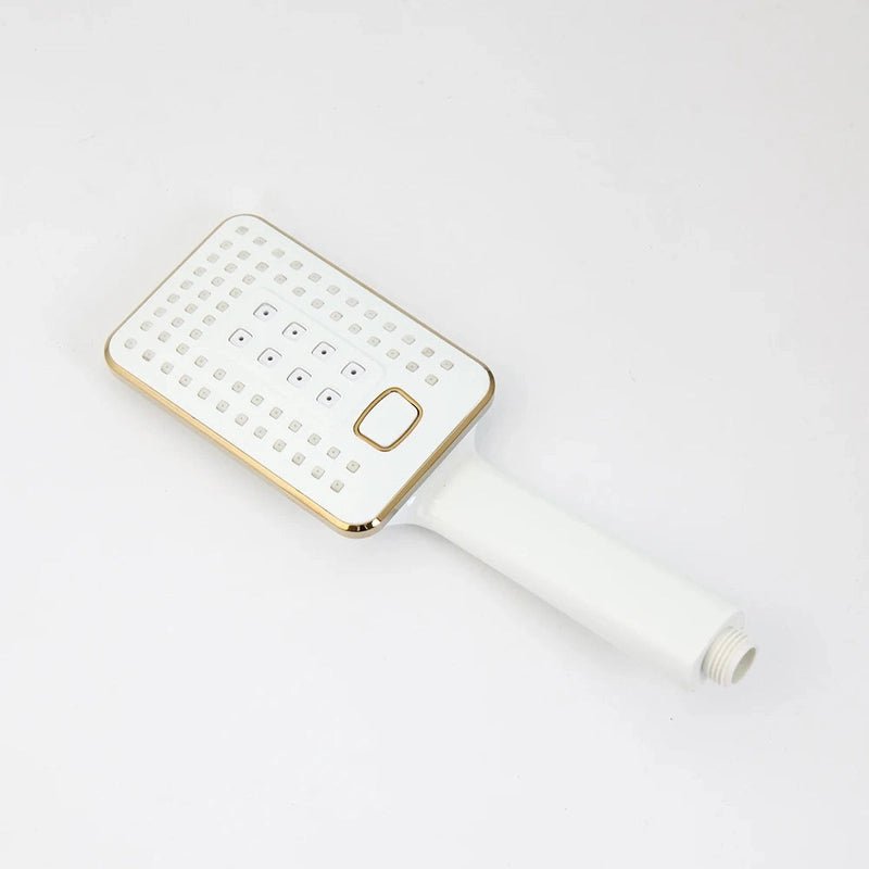 Colonne de Douche Or Blanc Premium – Installation Murale, Mitigeur Laiton, Pommeau Carré 20cm" & Douchette Flexible Acier Inox - Focett