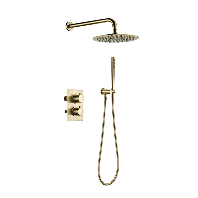 Colonne de Douche Or Brossé Luxe en Laiton – Ciel de douche XXL 30cm" avec Mitigeur Sécurisé et Douchette Murale 40cm" - Focett