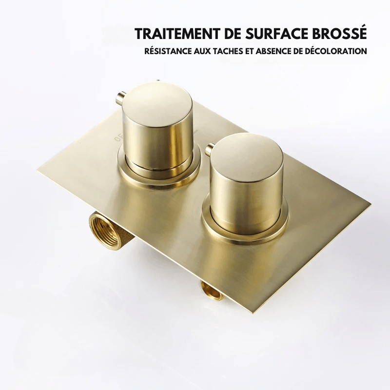 Colonne de Douche Or Brossé Luxe en Laiton – Ciel de douche XXL 30cm" avec Mitigeur Sécurisé et Douchette Murale 40cm" - Focett