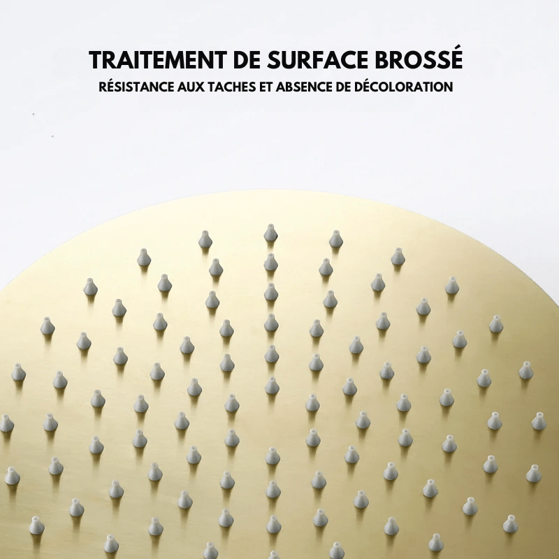 Colonne de Douche Or Brossé Luxe en Laiton – Ciel de douche XXL 30cm" avec Mitigeur Sécurisé et Douchette Murale 40cm" - Focett